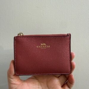 Coach Maroon Card Holder with Gold Zipper